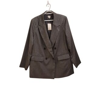 A New Day Women's Gray Pinstripe Double‎ Breasted Blazer Jacket